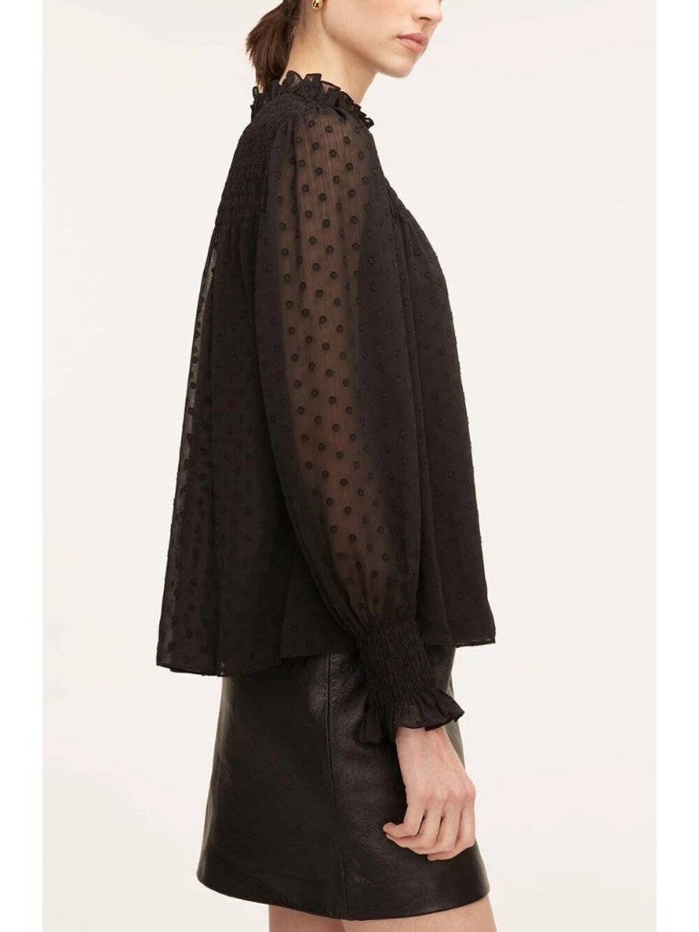 Rebecca Taylor Blouse Mock Neck Top Puff Sleeve Black Size XS New With Tag - Picture 4 of 4